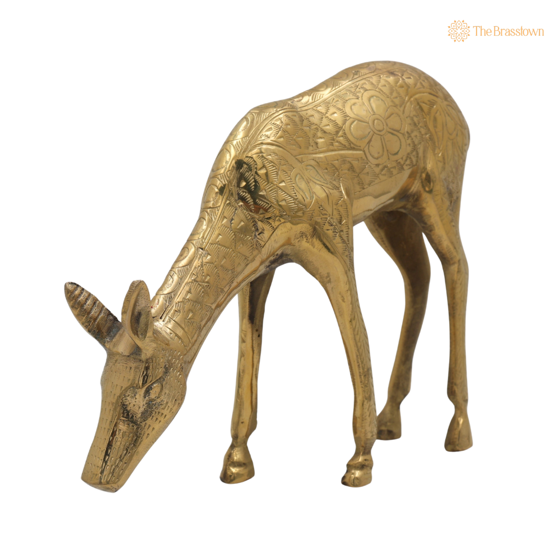 Brass Blackbuck Deer Idol 8 Inch closeup β intricate craftsmanship