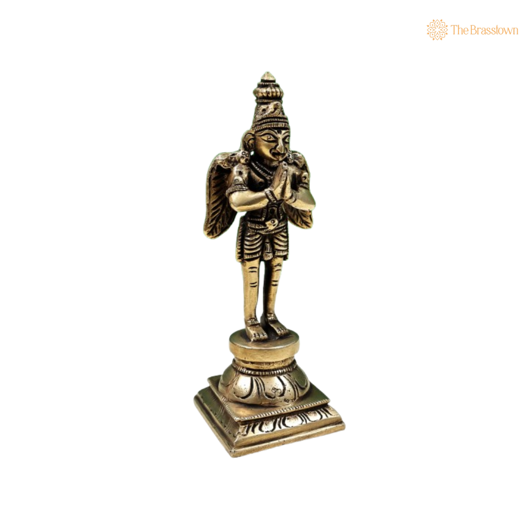 Handcrafted Brass Garuda Idol – A Symbol of Devotion and Divine Protection 6 Inch