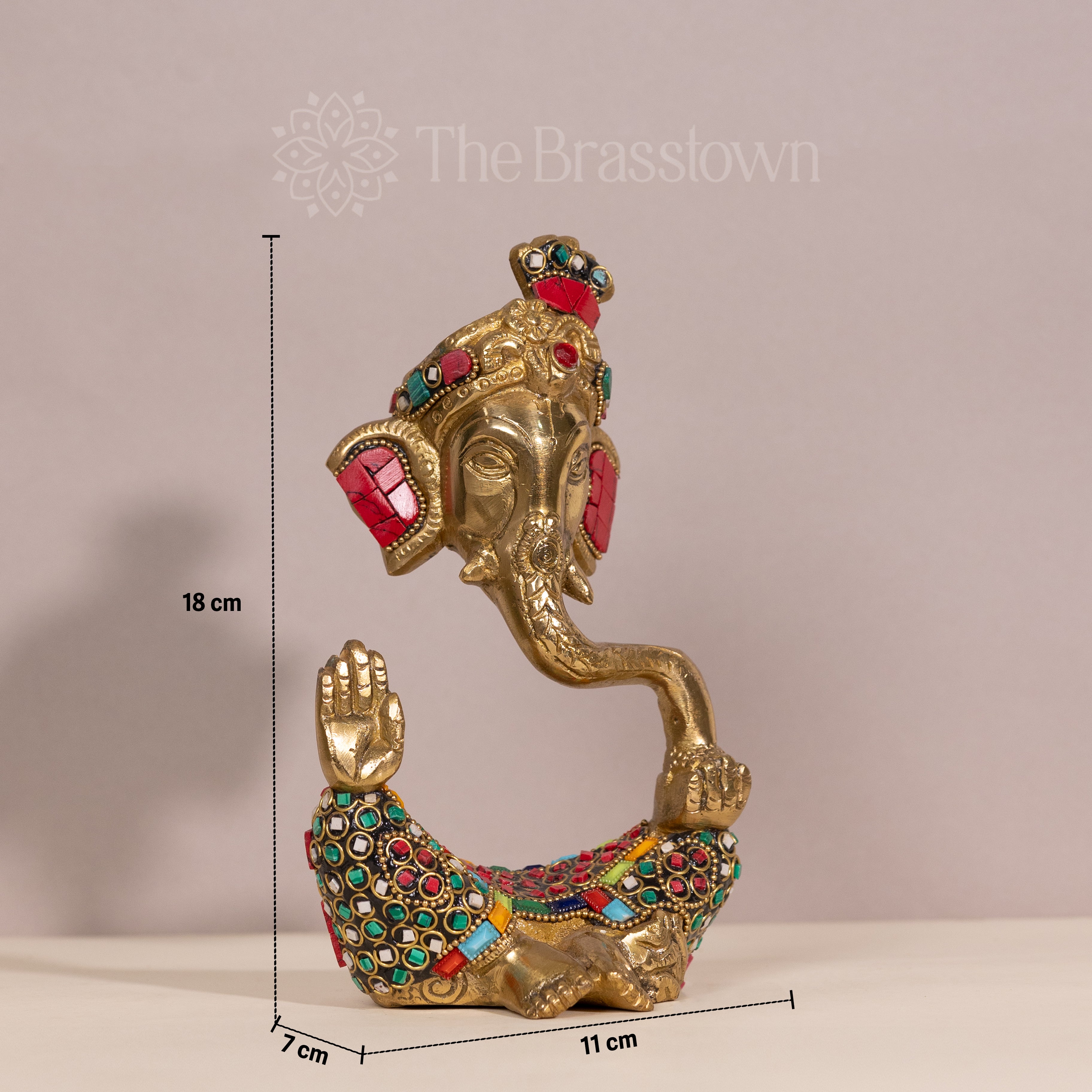 Brass Ganesha with Intricate Stonework – Handcrafted Decorative Sculpture