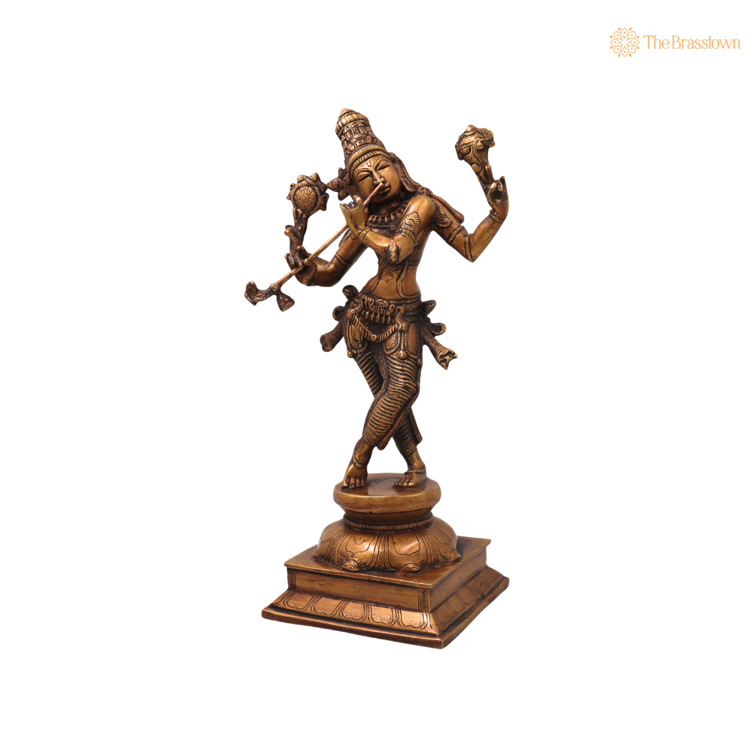 Brass Krishna Idol – Handcrafted Chola Style Venugopala Govinda Murti for Pooja, Home Mandir, Décor & Spiritual Gifting 15 Inch