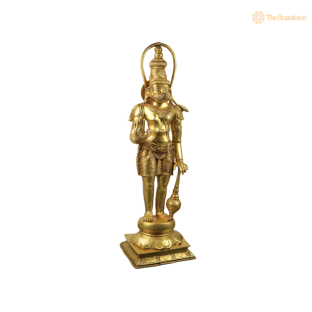 Brass Hanuman Idol – Bajrangbali / Anjaneya / Bajrangbali Sankatmochan Anjaneya / Ram Bhakt Murti for Puja, Home Mandir & Spiritual Décor 27.5 Inch