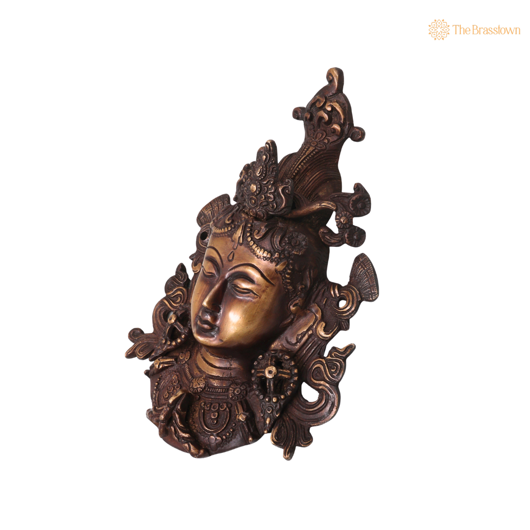 Brass Tara Devi Mask Wall Hanging – Handcrafted Mahavidya Goddess Face Wall Décor for Pooja, Home Mandir & Spiritual Gifting 8.5 Inch
