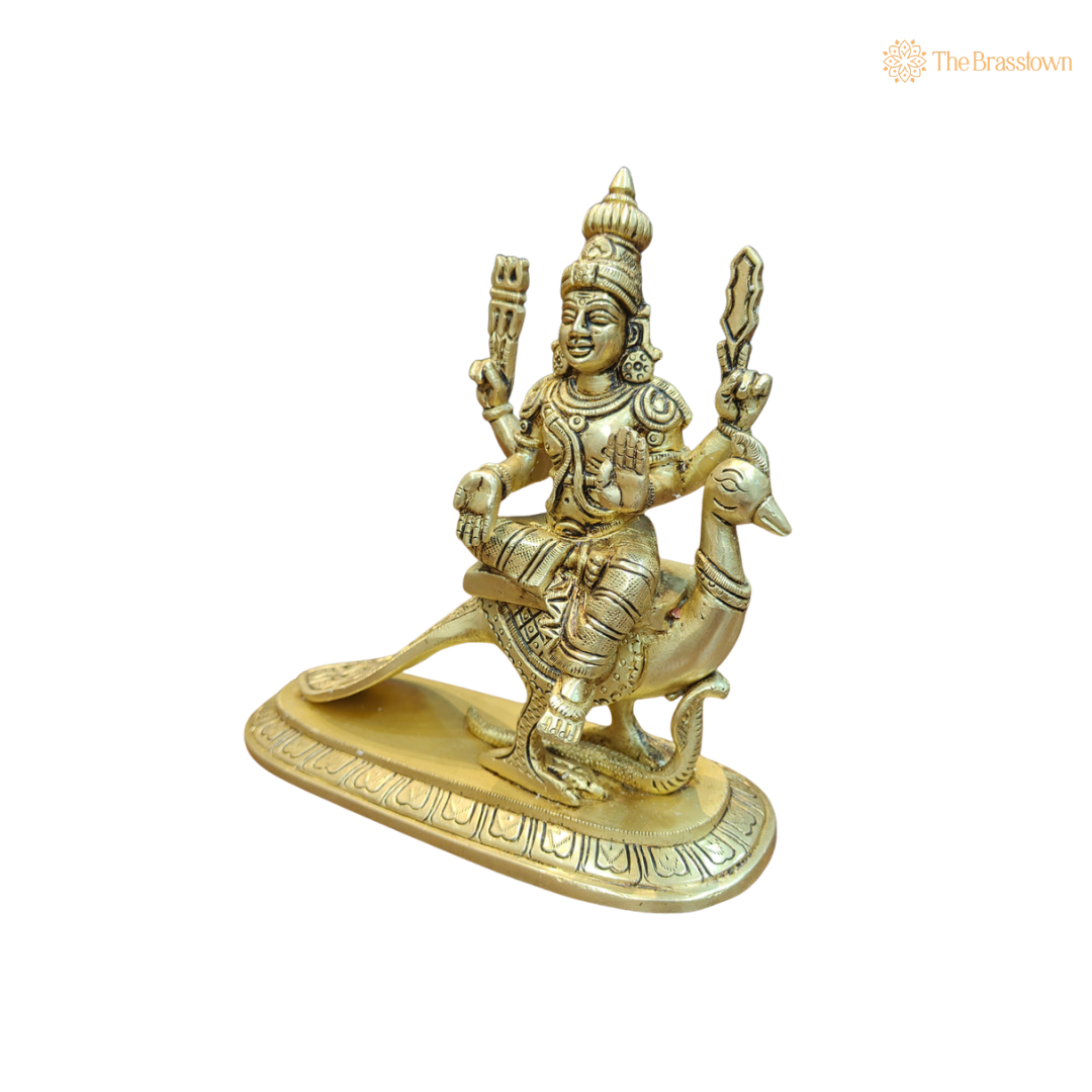 Brass Small Murugan Swamy Kartikeya 8 Inch closeup – intricate craftsmanship