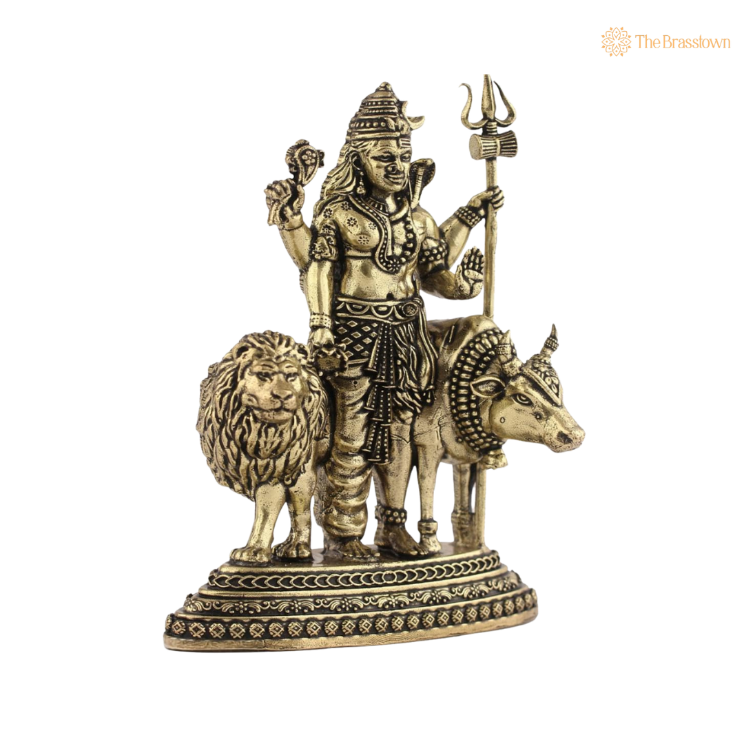 Brass Ardhanarishvara Idol with Nandi 4.5 Inch closeup – intricate craftsmanship