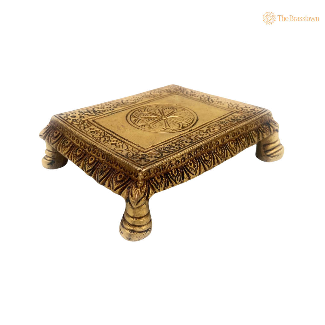 Handmade Brass Pooja Chowki 1 Inch closeup – intricate craftsmanship