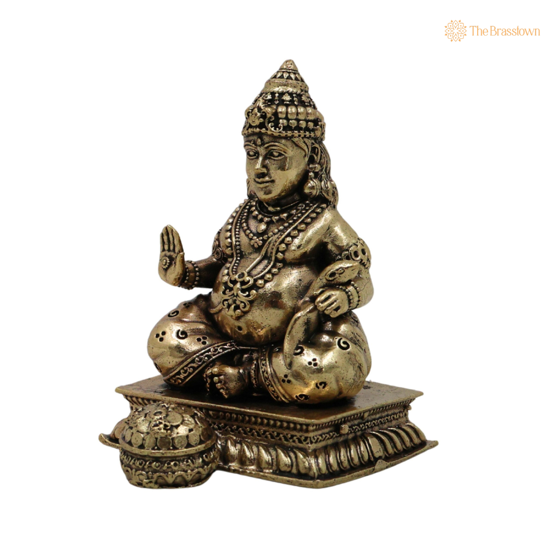 Brass Kubera Idol 3 Inch closeup β intricate craftsmanship