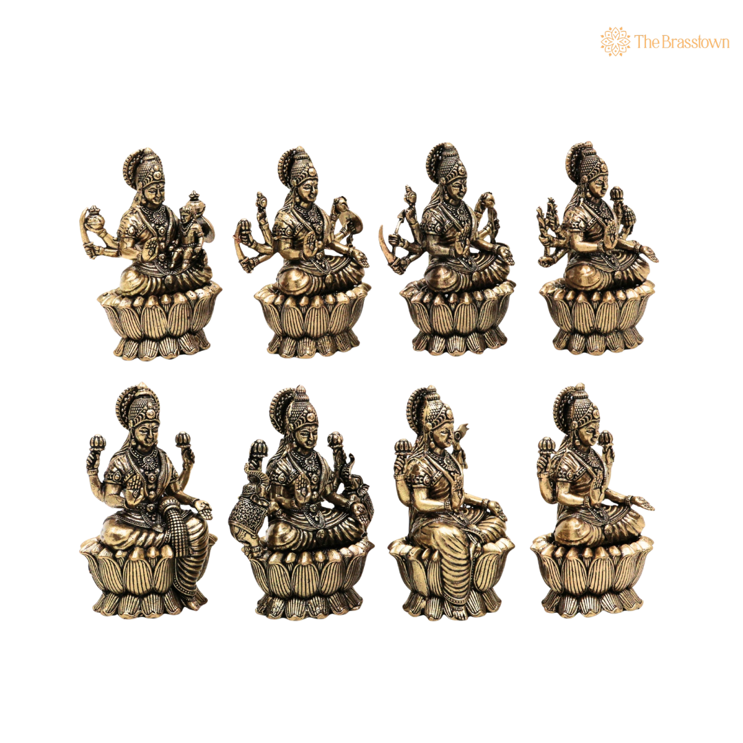 Brass Handcrafted Lakshmi Idol 3 Inch side view – antique finish detail