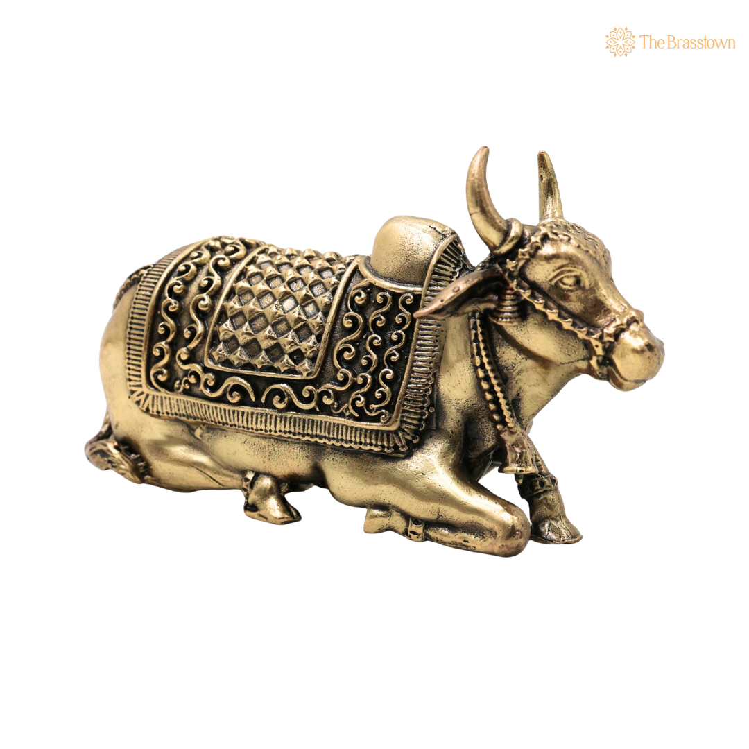 Brass Handcrafted Chola Style Nandi Idol – Sacred Basava Murti for Shivling Pooja, Home Mandir, Spiritual Décor & Gifting 2.5 Inch