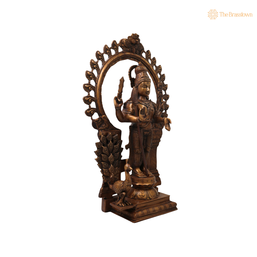 Brass Subramanya Murugan Kartikeya Idol – Fine Golden Finish Subrahmanya Skanda Kumaraswamy Murti for Puja & Home Mandir 22 Inch