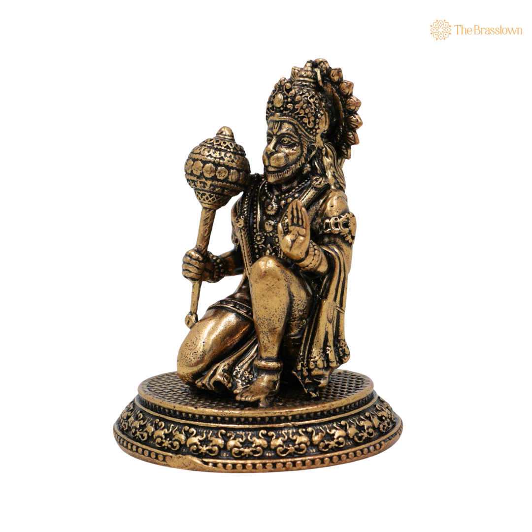 Brass Hanuman Idol 2.5 Inch closeup – intricate craftsmanship