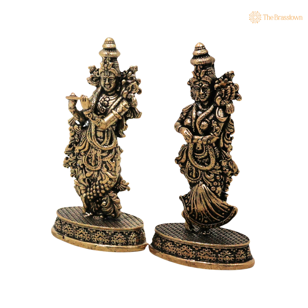 Brass Radha Krishna Idol 3 Inch closeup – intricate craftsmanship