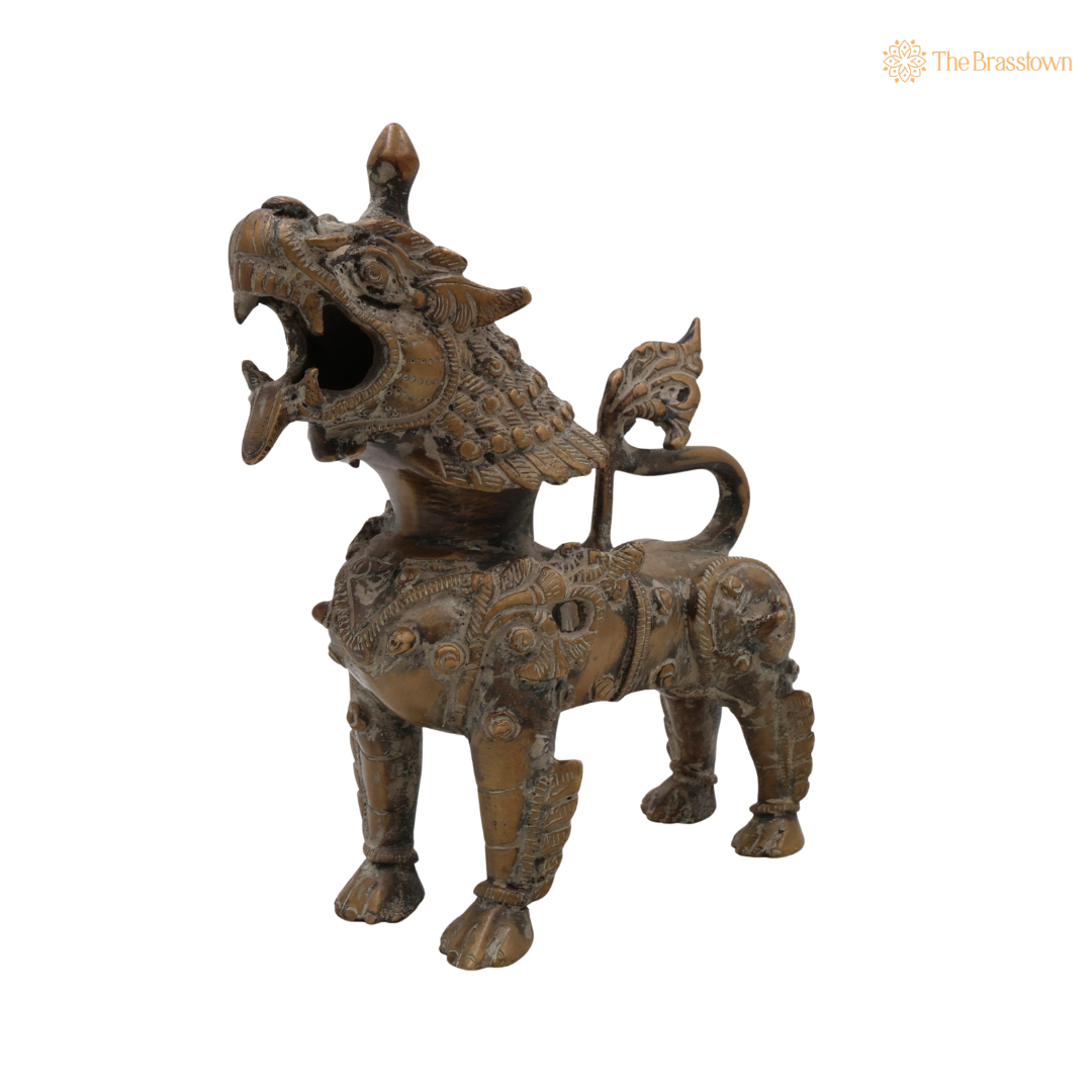 Handcrafted Brass Singha Statue - Feng Shui Lion, Peetal Lion Sculpture for Home & Office Decor 7 Inch
