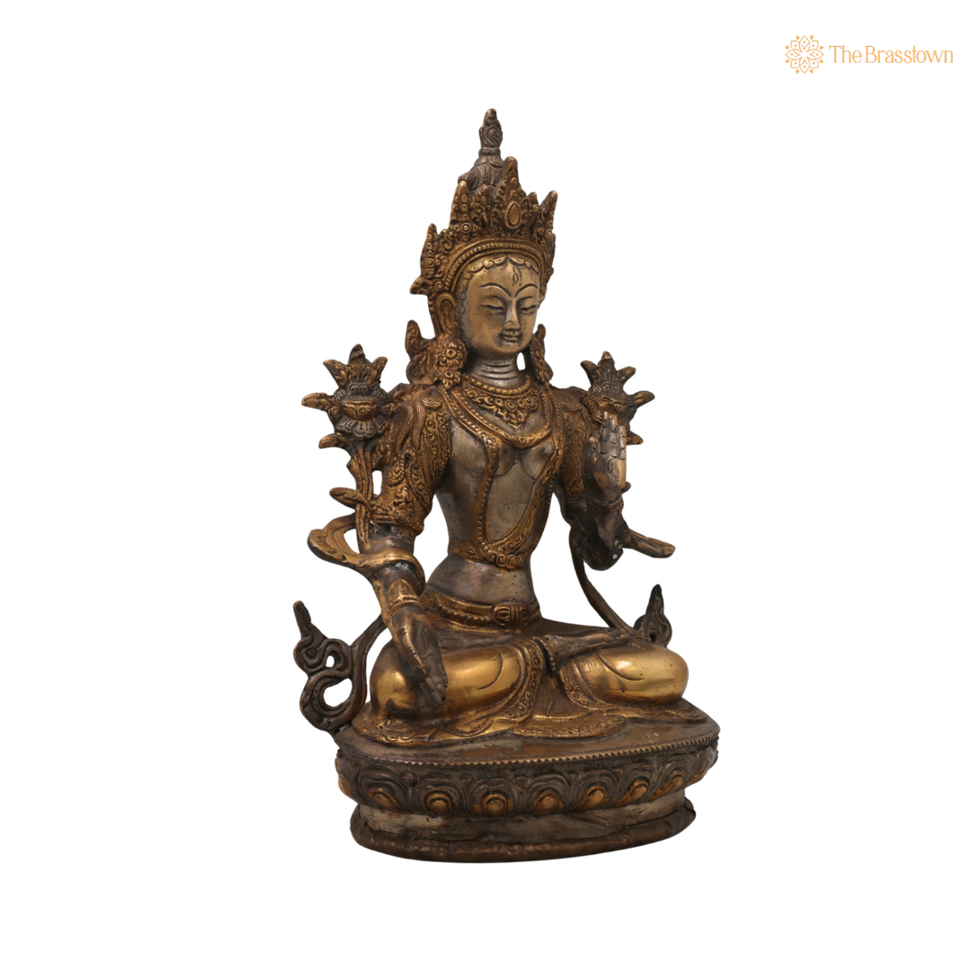 Brass Tara Devi Idol – Handcrafted Traditional Unique Chola Style Tara Maa Murti for Pooja, Home Mandir, Spiritual Décor & Gifting 12.5 Inch
