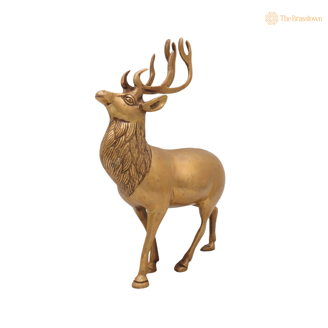 Brass Handcrafted Deer Idol 10 Inch closeup – intricate craftsmanship