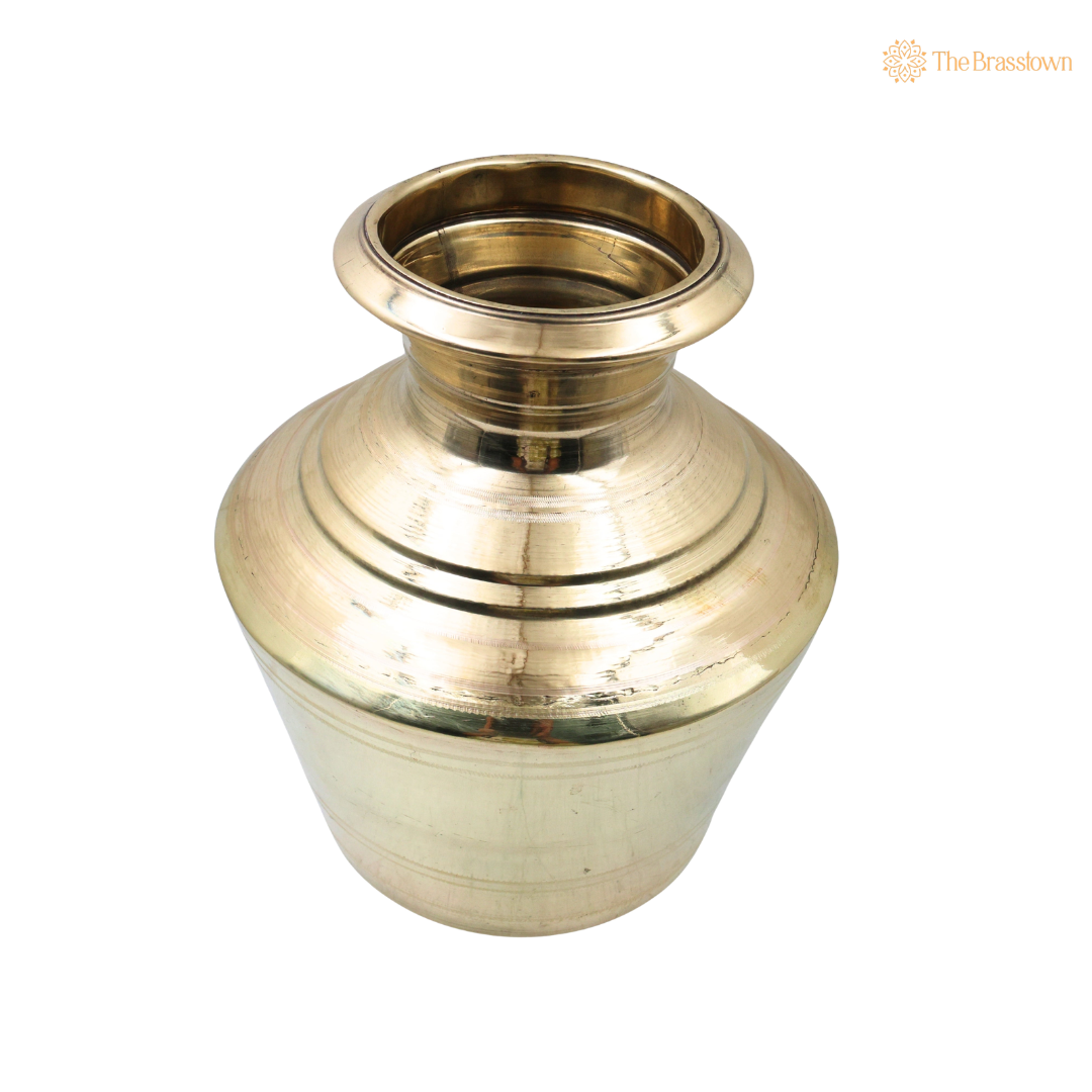 Handcrafted Brass Water Pot Kalash Jal Patra For Pooja – Traditional Pital Gangajali Kamandal for Puja, Ganga Jal Storage, Rishi Muni Kalash & Hindu Rituals 11.5 Inch
