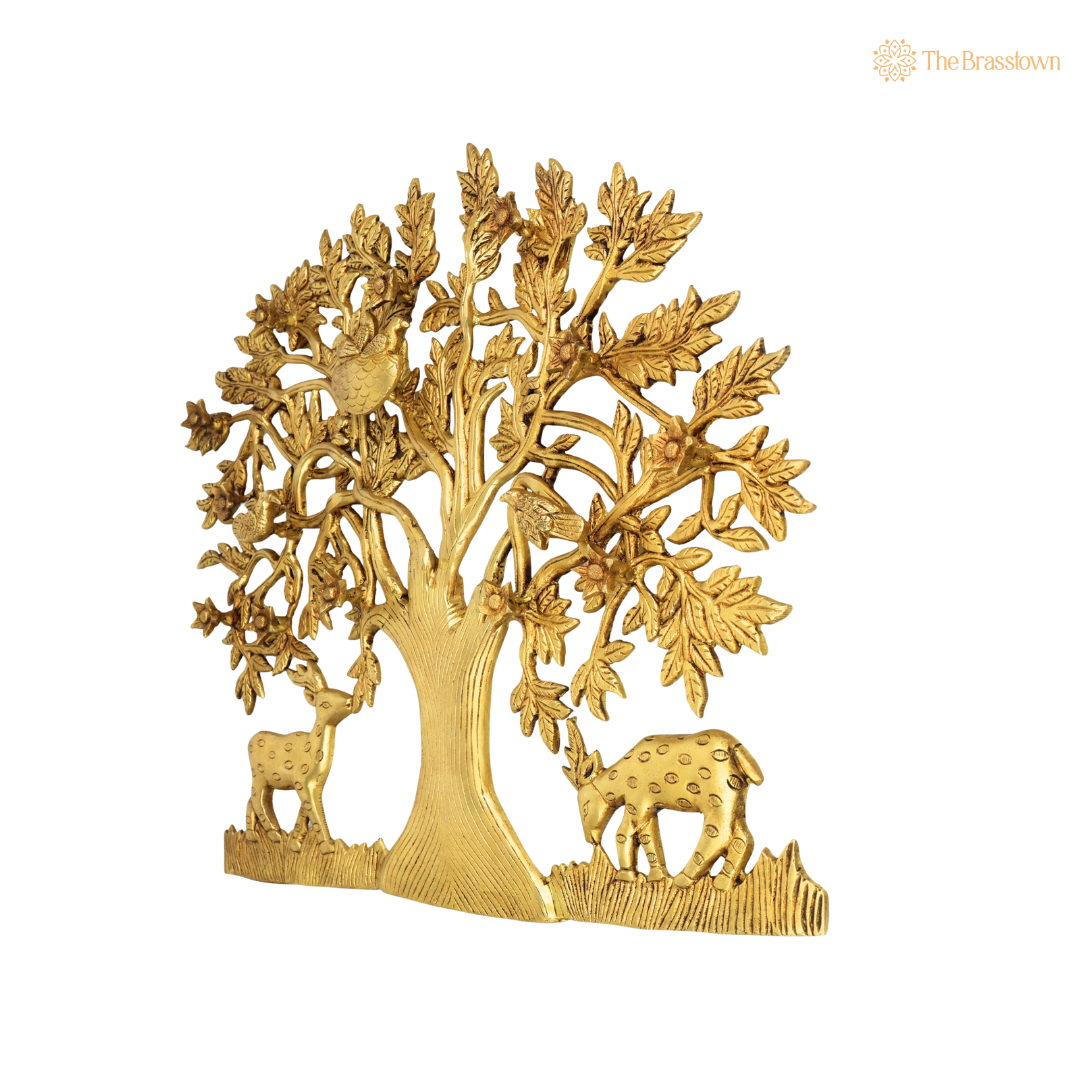 Handcrafted Brass Kalpavriksha Tree of Life Wall Hanging – Sacred Vastu & Feng Shui Peetal Décor for Home, Living Room & Pooja Space 16 Inch
