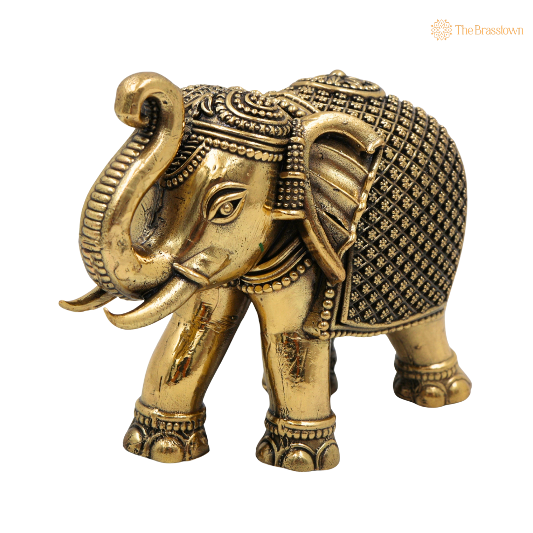Brass Small Elephant Idol 2 Inch closeup β intricate craftsmanship