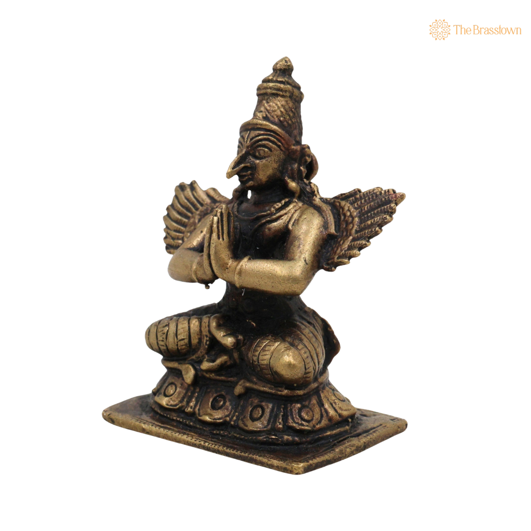 Brass Sitiing Garuda Idol 2.5 Inch side view β antique finish detail