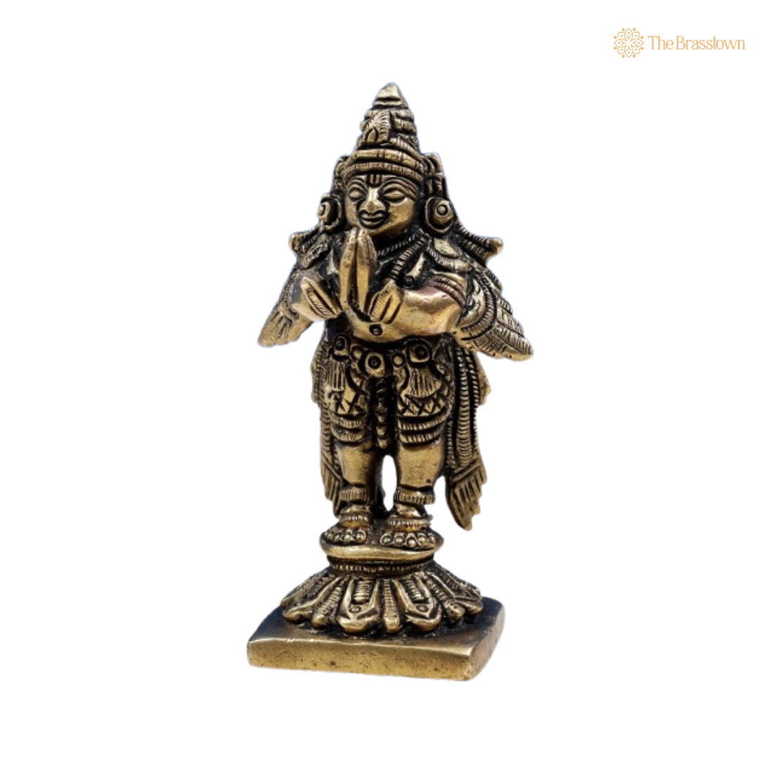 Handcrafted Brass Garuda Idol – A Symbol of Devotion and Divine Protection 3 Inch