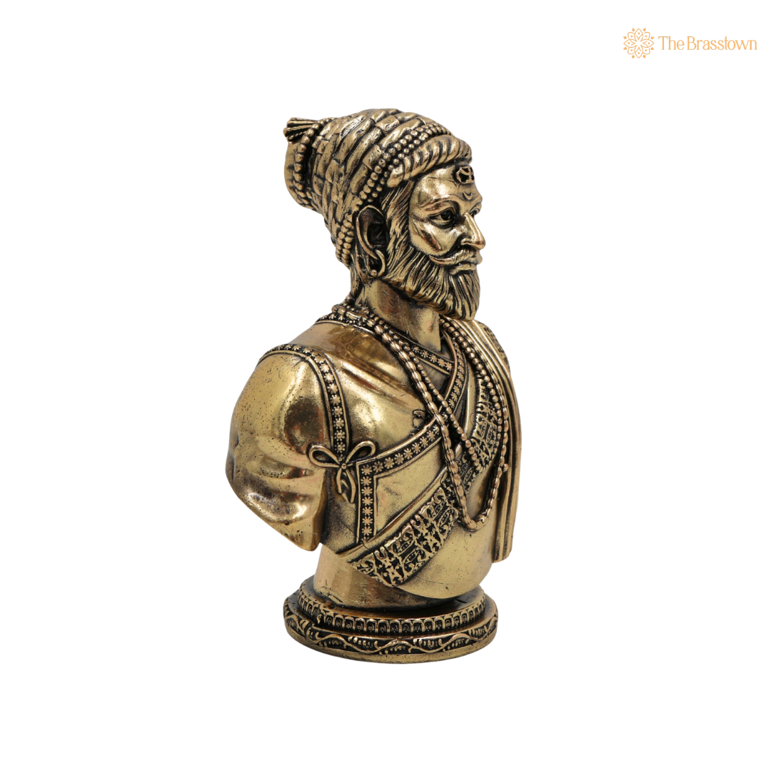 Brass Shivaji Maharaj Idol – Chhatrapati Shivaji Murti, Raje Shivaji Bhonsle Statue for Home Décor, Office & Gifting 4 Inch