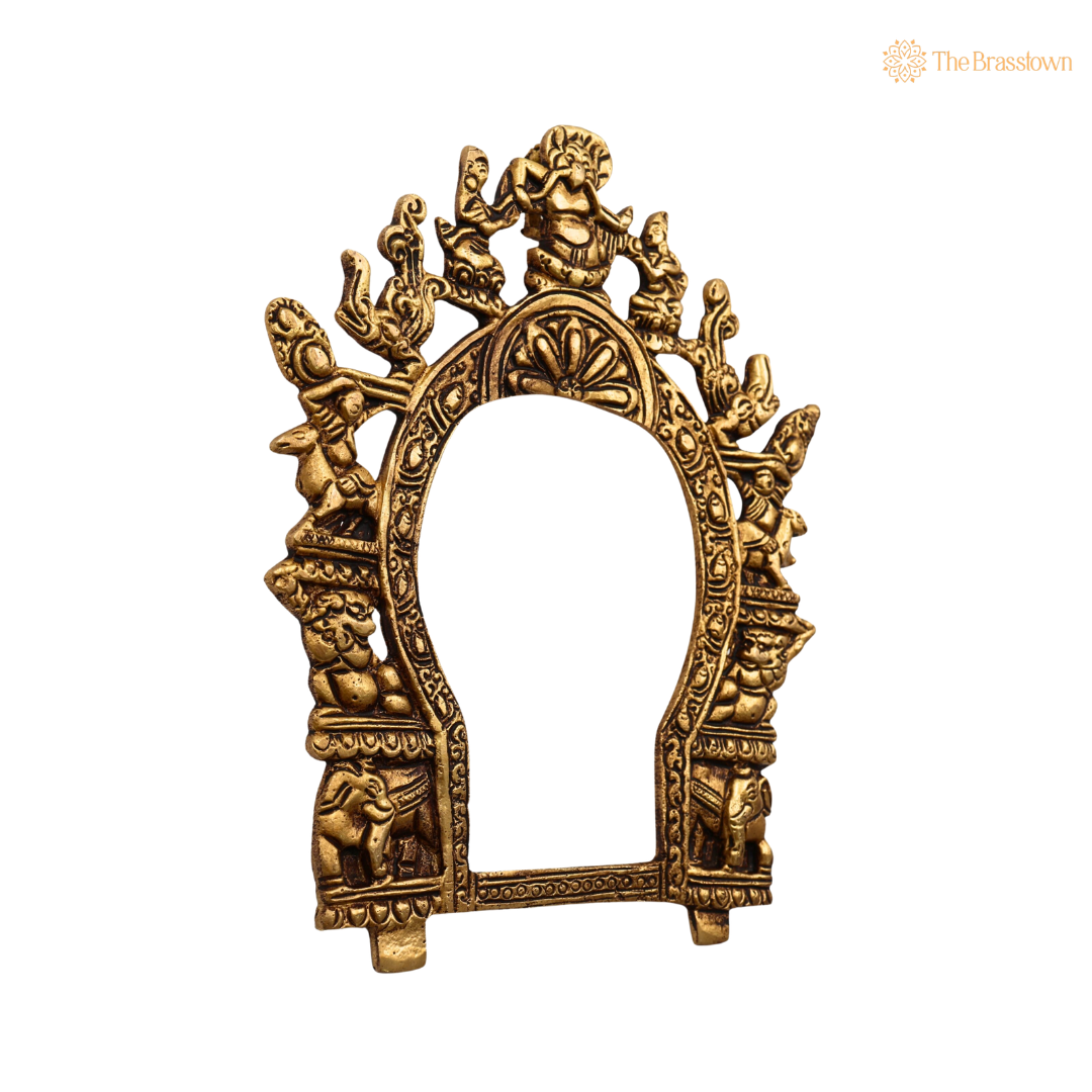 Brass Handmade Prabhavali Frame With 8.5 Inch side view – antique finish detail