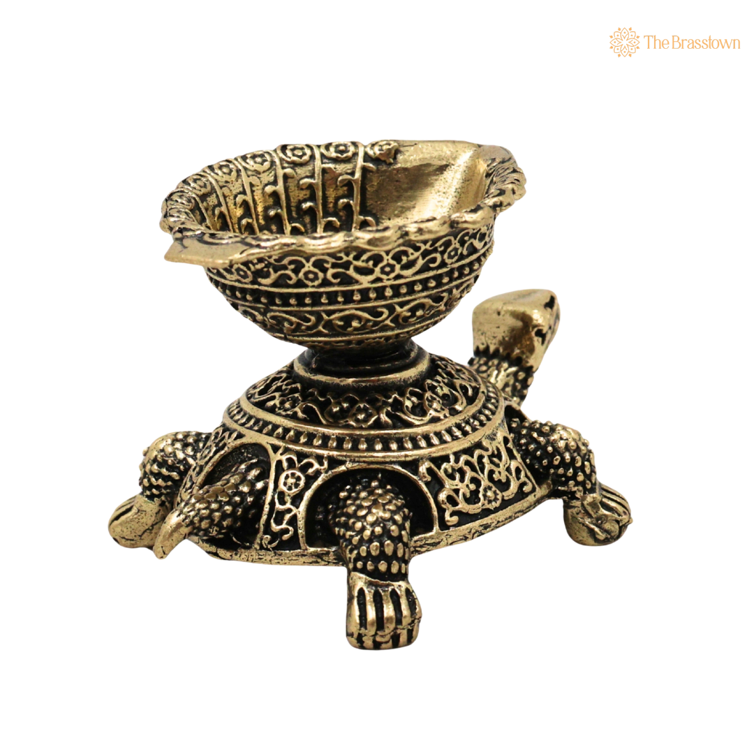 Brass Superfine Designer Tortoise Lamp – Decorative Puja Oil Lamp for Home Mandir & Spiritual Décor 1.5 Inch