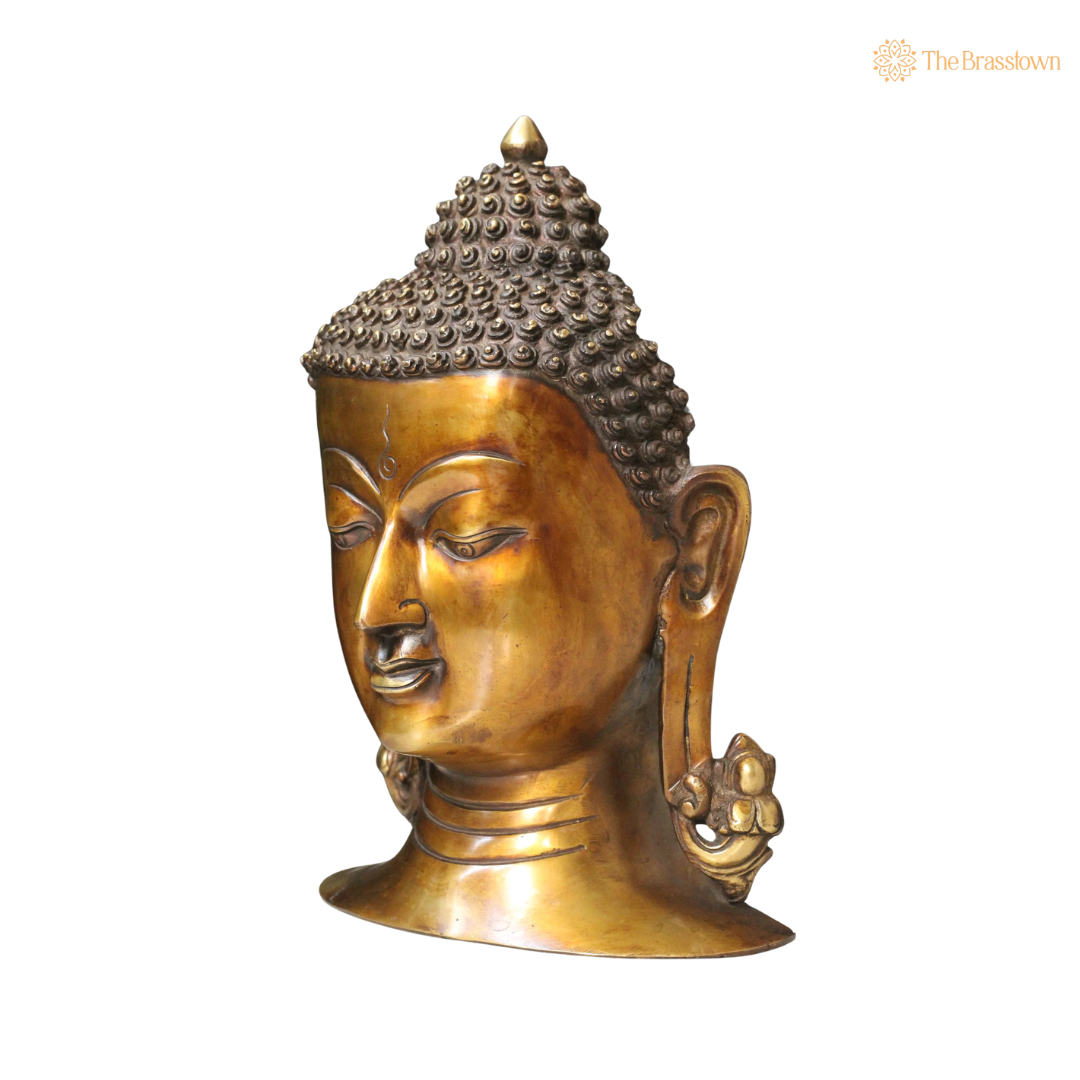 Handcrafted Brass Buddha Face Mask 10 Inch closeup – intricate craftsmanship
