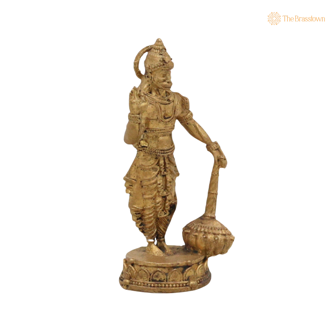 Brass Standing Hanuman Idol 2 Inch closeup – intricate craftsmanship