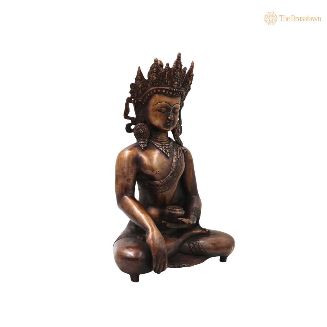 Brass Crown Gautama Buddha Idol – Handcrafted Buddha Ajita Bodhisattva Murti for Pooja, Home Décor & Spiritual Gifting 14 Inch