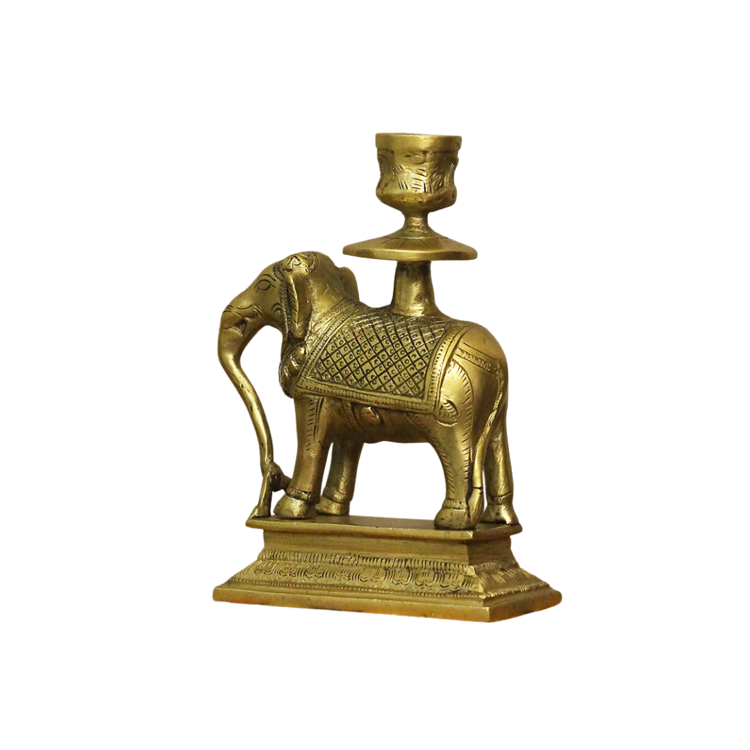 Handcrafted Brass Yali Candle Stand 5.5 Inch closeup – intricate craftsmanship