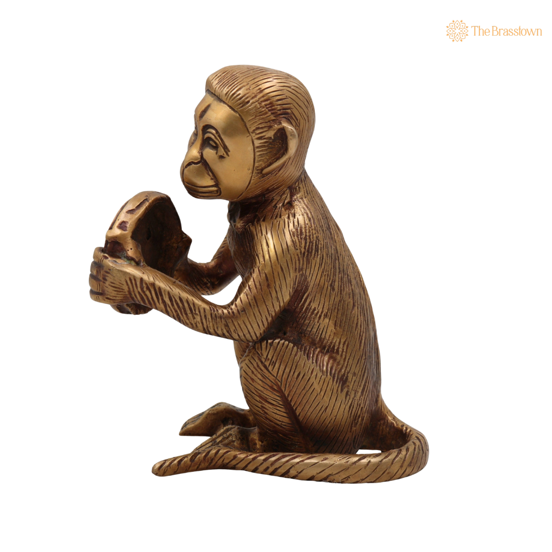 Handcrafted Brass Monkeys Idol – Vanar Murt for Home Décor, Office Desk & Gifting 7 Inch