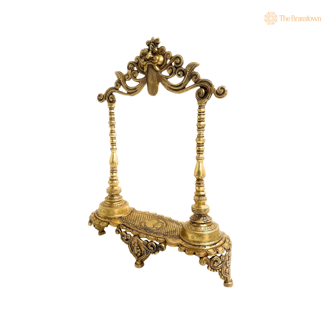 Brass Deity Stand with Prabhavali 19 Inch closeup β intricate craftsmanship
