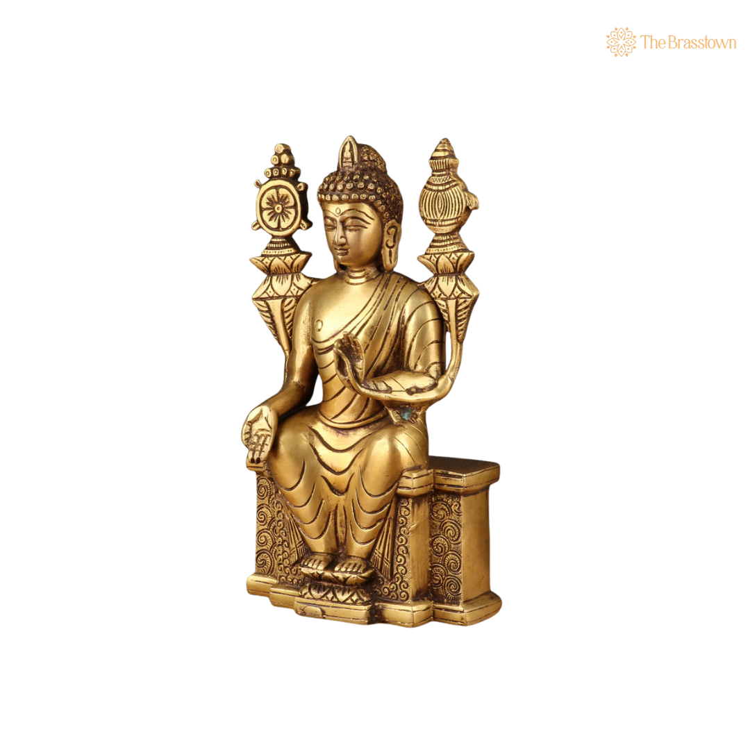 Brass Artistic Buddha Statue Sitting 10 Inch closeup β intricate craftsmanship