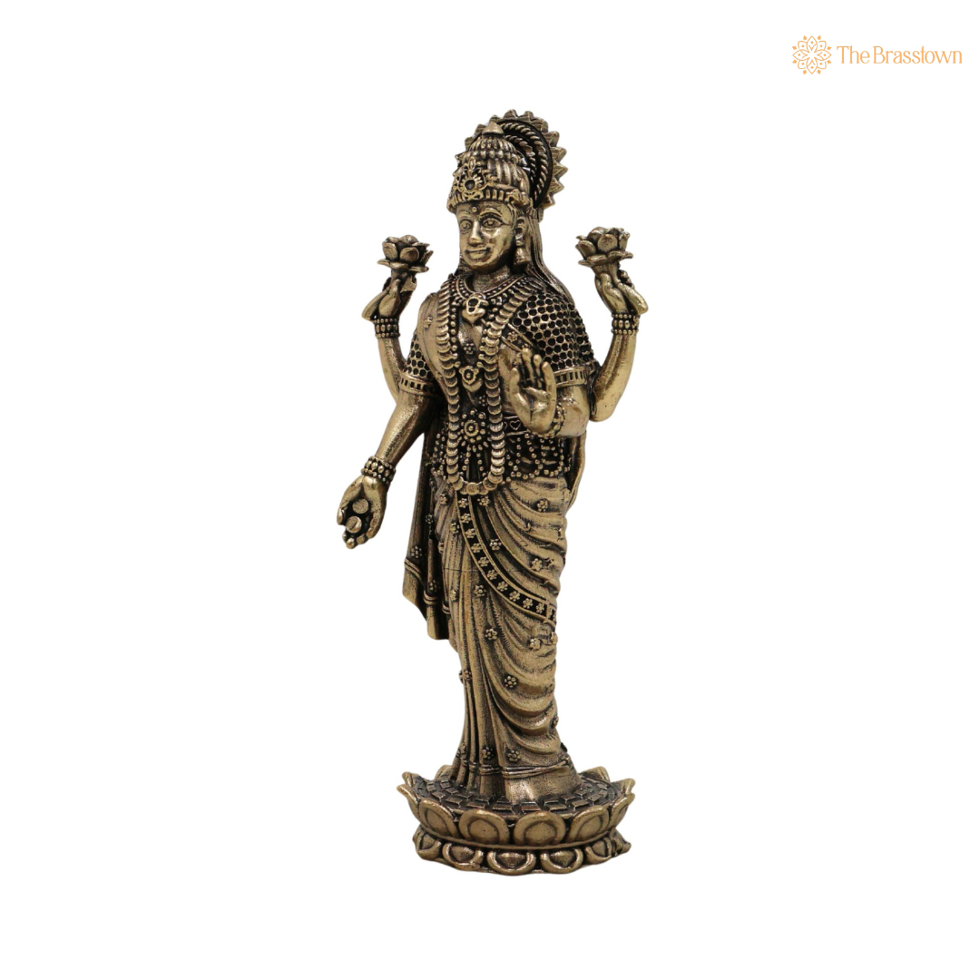 Divine Brass Lakshmi Idol 4.5 Inch closeup β intricate craftsmanship