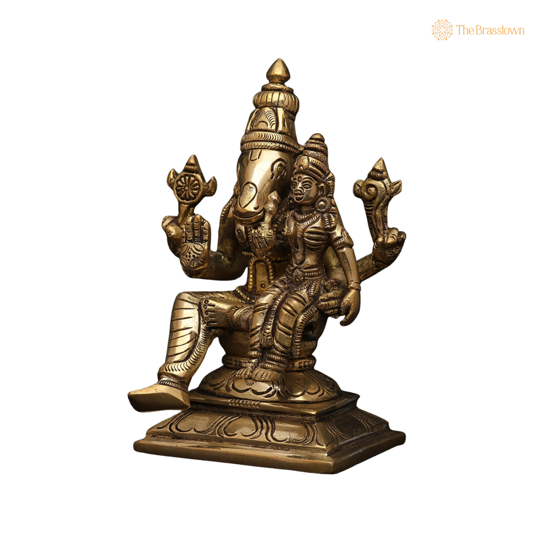 Handcrafted Brass Varaha Laxmi Idol 3.5 Inch closeup – intricate craftsmanship