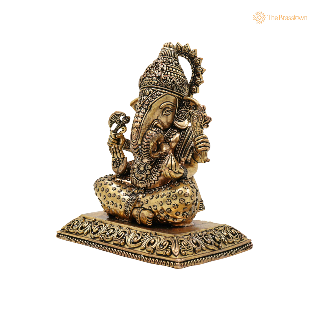 Handcrafted Brass Sitting Ganpati Bappa 6 Inch closeup β intricate craftsmanship