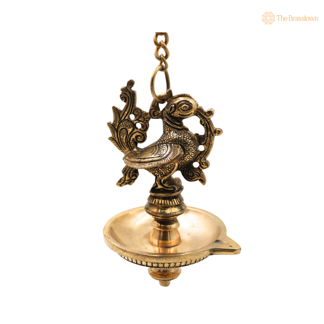 Hanging Brass Lamp Pooja – Traditional Peetal Thooku Vilakku Deepam for Temple, Home Mandir & Spiritual Décor 20.5 Inch