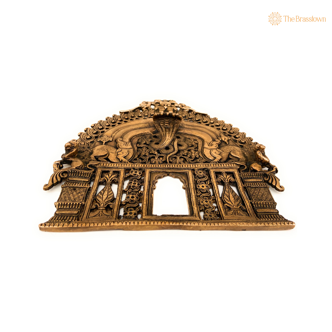 Ornate Brass Arch Frame with Mythological Motifs 8 Inch