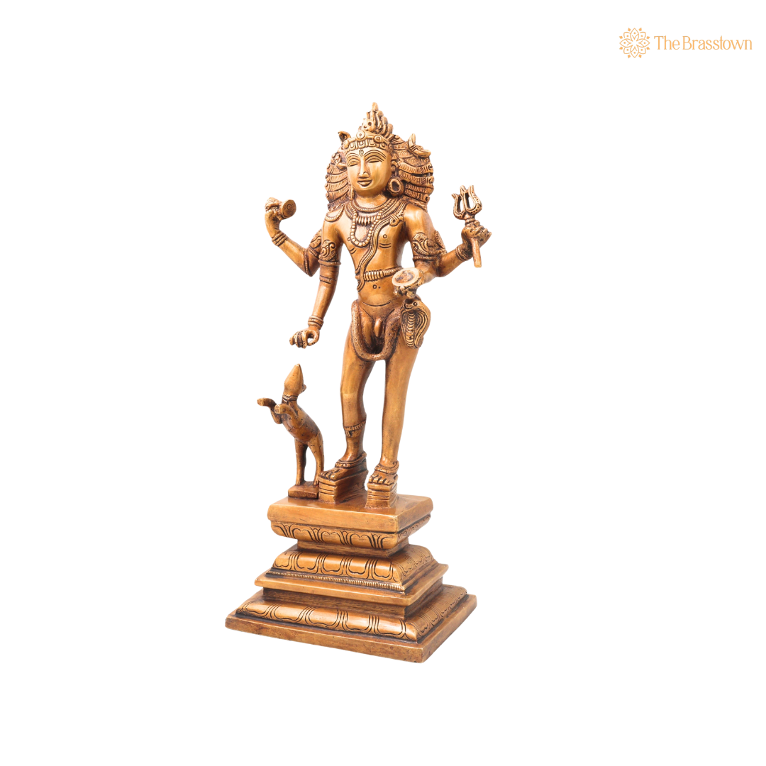 Brass Kala Bhairava Idol – Handcrafted Traditional Chola Style Bhairav Murti for Pooja, Home Mandir, Spiritual Décor & Gifting 15 Inch