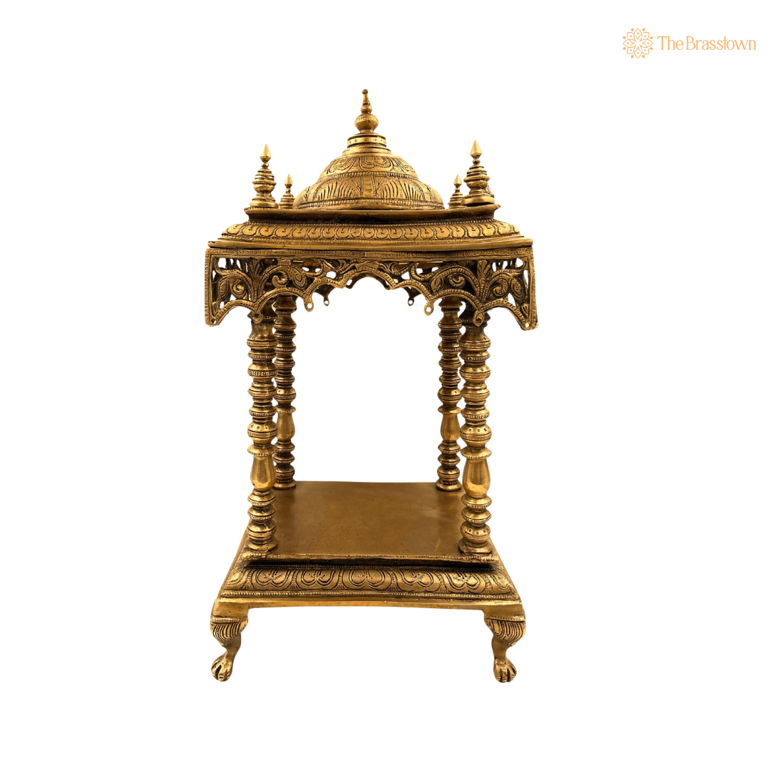 Handcrafted Brass Temple Mandir for 21 Inch closeup – intricate craftsmanship