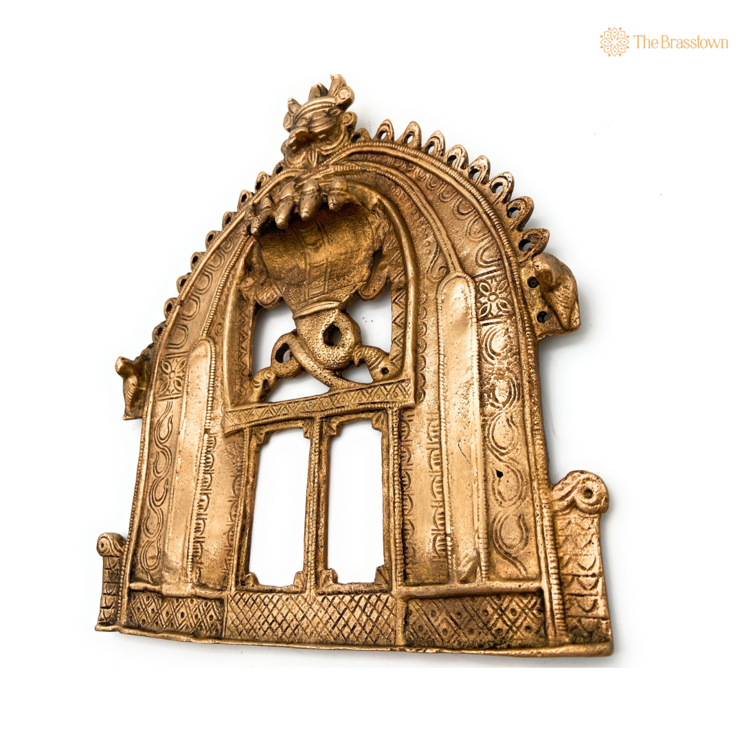 Antique Brass Temple Arch Frame with Mythical Motifs 9 Inch