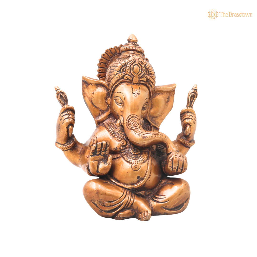 Handcrafted Brass Ganpati Bappa Idol – Lord Ganesha Murti (Vinayaka) for Puja, Home Mandir & Décor 6.5 Inch