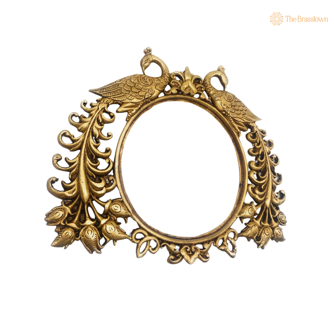 Antique Brass Peacock Motif Frame 8.5 Inch