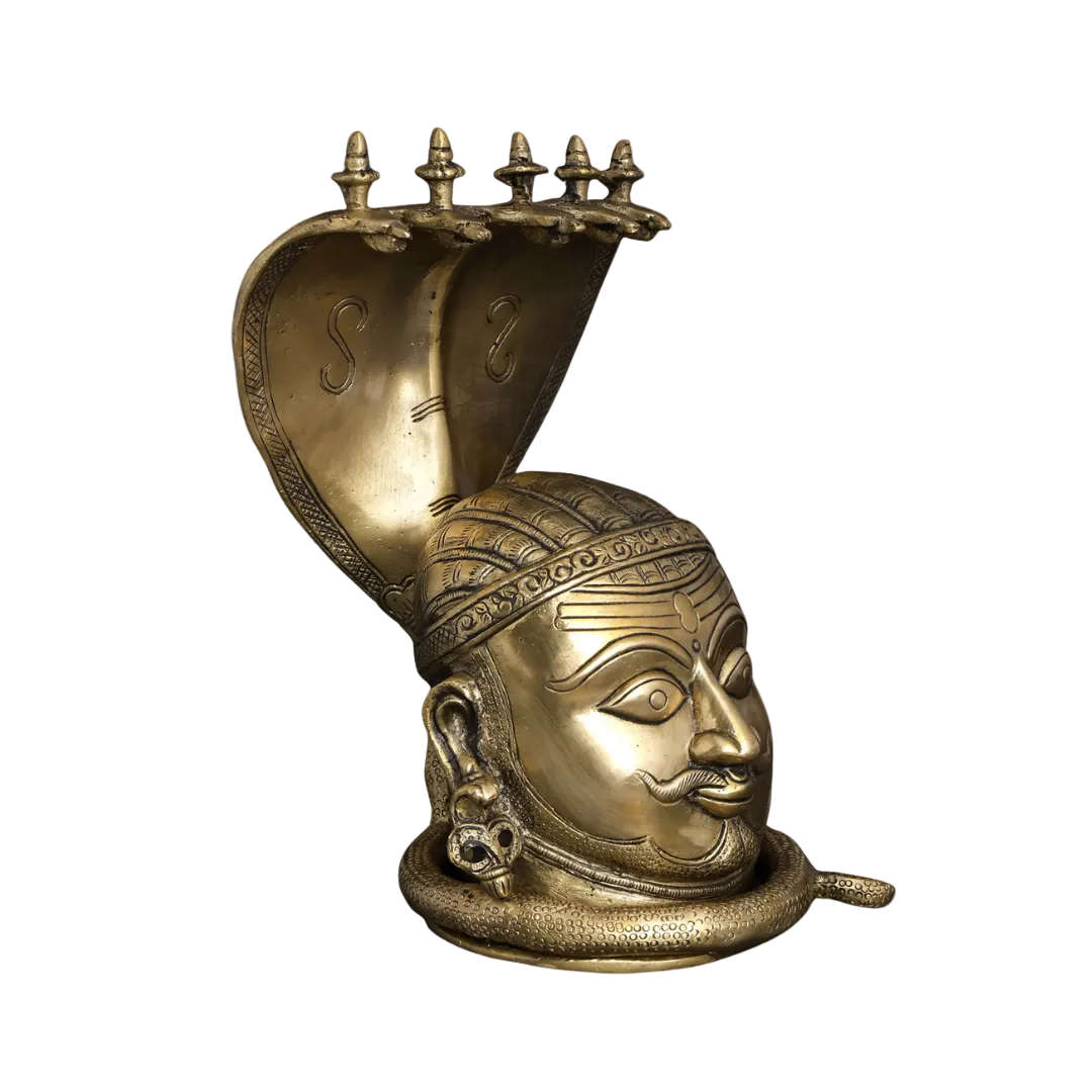 Handcrafted Brass Shiva Mukhlingam 9.5 Inch closeup – intricate craftsmanship