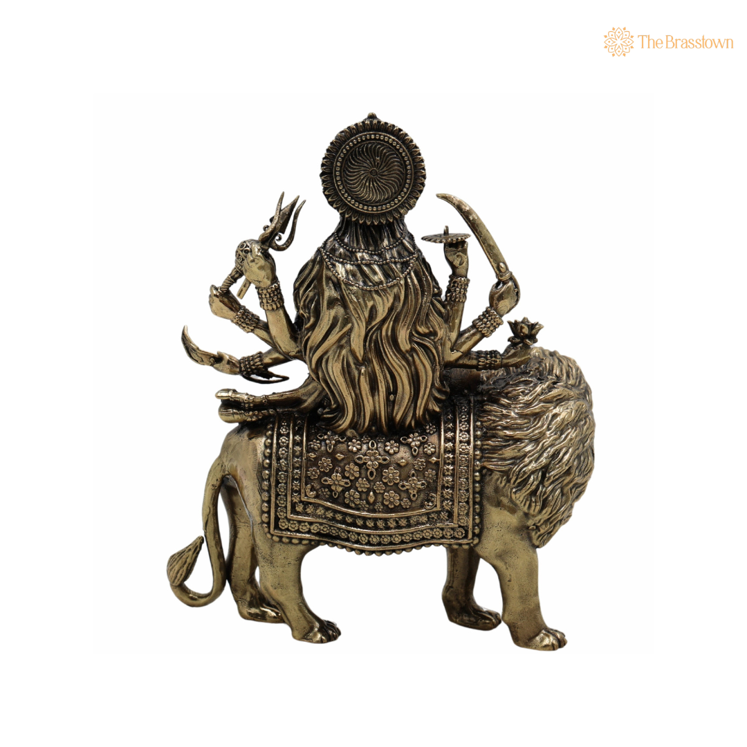Brass Durga Maa Sherawali Idol 5.5 Inch – home mandir puja decor India