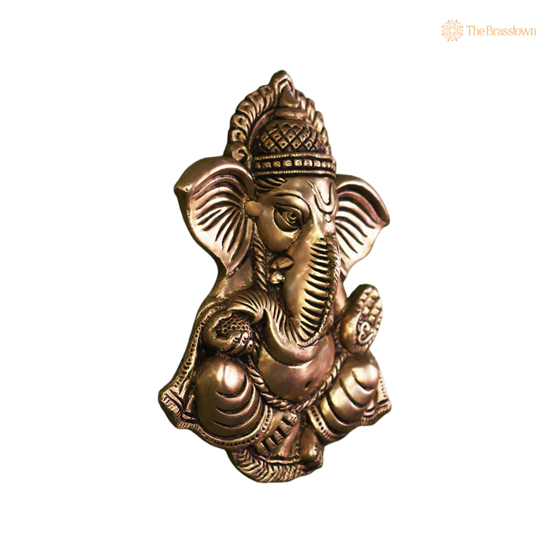 Handcrafted Brass Ganesha Face for 10 Inch closeup – intricate craftsmanship