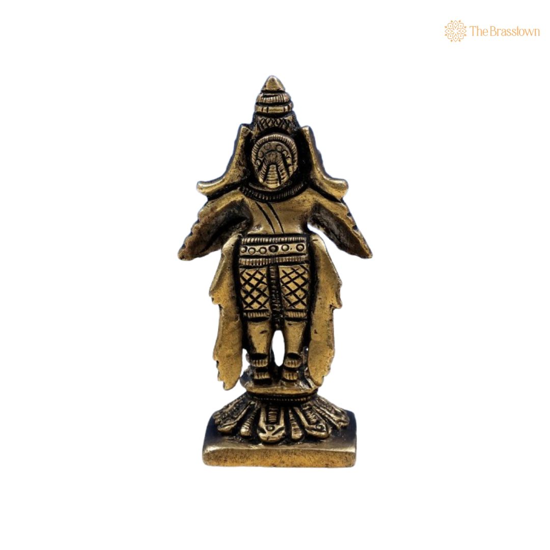 Handcrafted Brass Garuda Idol – A Symbol of Devotion and Divine Protection 3 Inch
