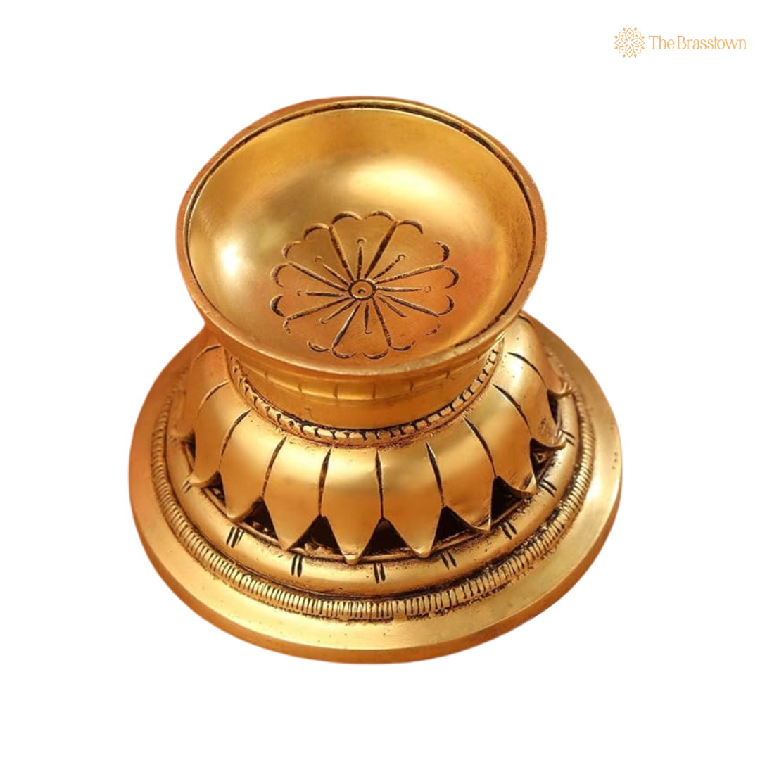 Brass Blooming Lotus Diya 3 Inch side view – antique finish detail