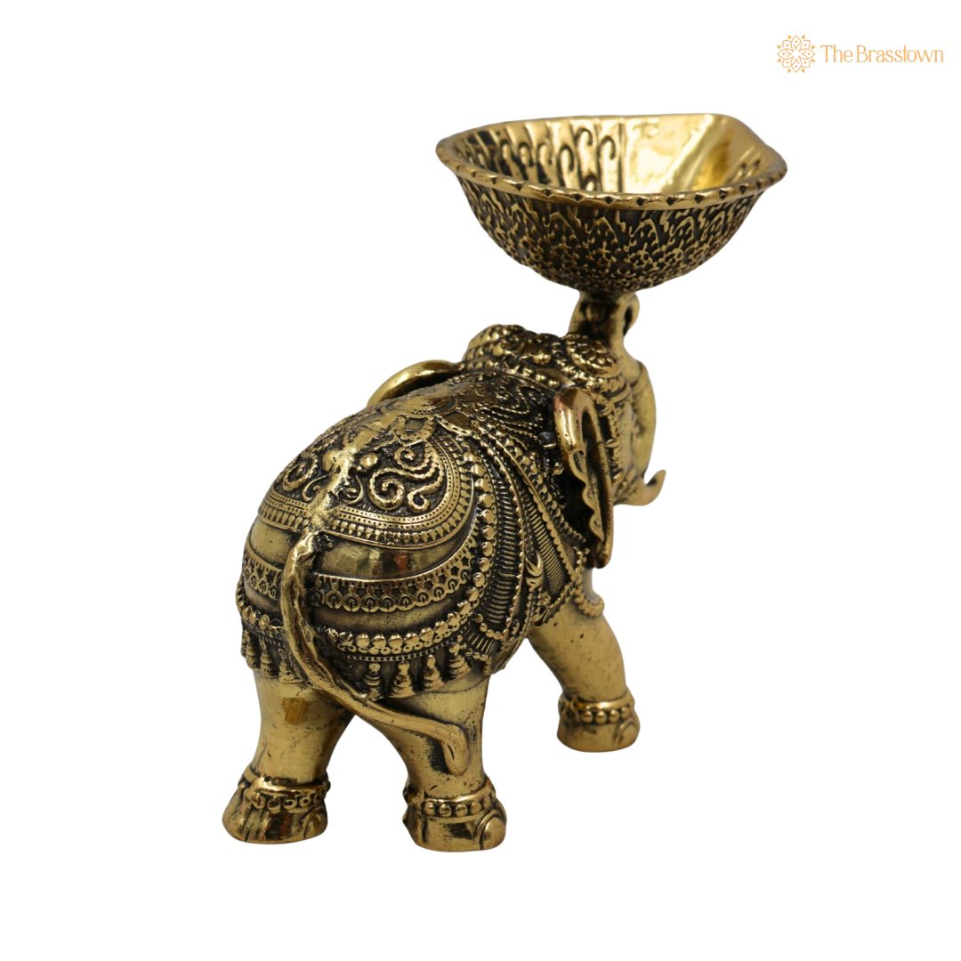 Brass Handcrafted Elephant Diya 3 Inch β home mandir puja decor India