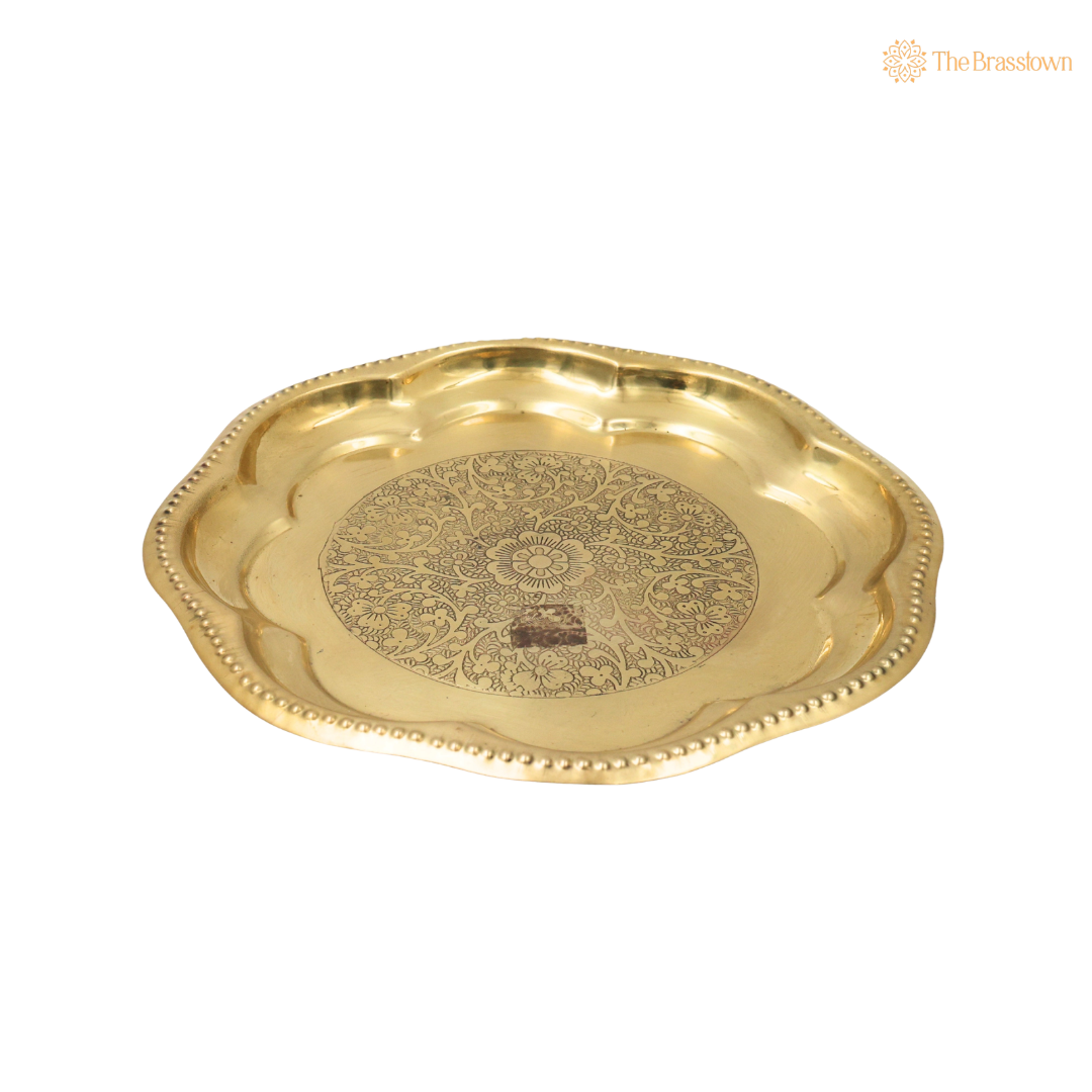 Traditional Brass Pooja Thali for Mandir – Peetal Pooja Plate (Pital Puja Thambalam) for Hindu Worship & Temple Rituals 7.5 Inch